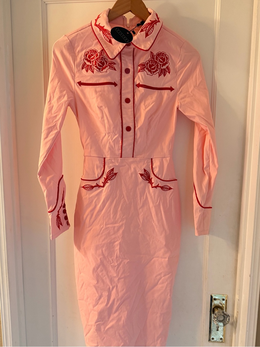 NWT Rockabilly Pinup Western Dress June Dress Pink/Red KATAKOMB Small